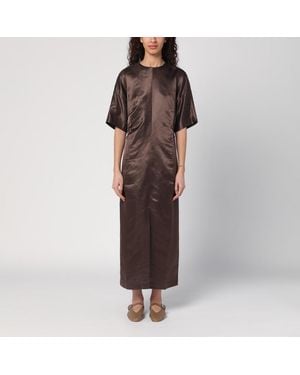 Loulou de Saison Braunes Langes Kleid Aus Leinen Und Seide