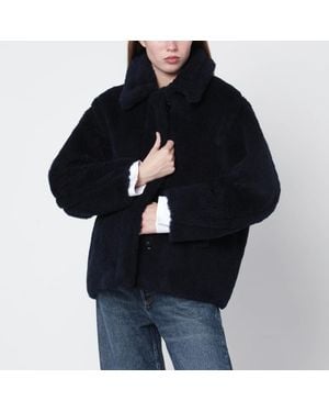 Max Mara Marineblauer Kunstfellmantel - Schwarz