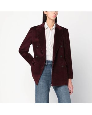 Brunello Cucinelli Bordeaux Velvet Double-Breasted Jacket - Red