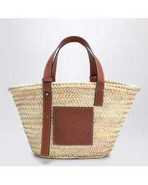 Loewe Medium-sized Basket Bag In Palm Leaf And Leather - Brown