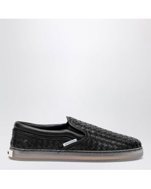 Bottega Veneta Serena Slip-On Woven Leather Trainers - Black