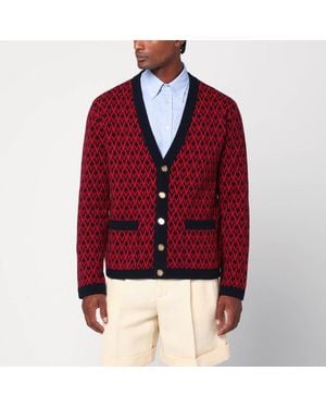 Valentino Cardigan À Motif Jacquard Toute La V Rouge/ Marine