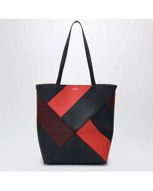 Loewe Puzzle Fold Tote Medium Color-Block Calf Leather Bag - Red