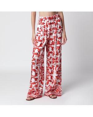 Dolce & Gabbana Wide-leg Maiolica-print Silk Trousers In - Red