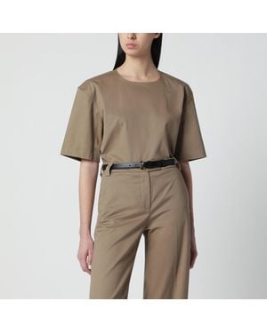 Thelatest Short-Sleeve Cognac Cotton Top - Natural