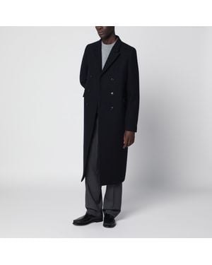 Prada Blauer Zweireihiger Mantel Aus Schurwolle - Schwarz