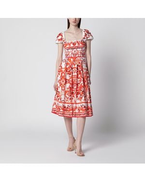 Dolce & Gabbana Maiolica-Print Cotton Poplin Dress - Red