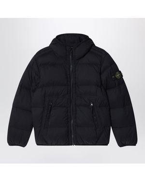 Stone Island Schwarze Daunenjacke Mit Kapuze Aus Nylon - Blau