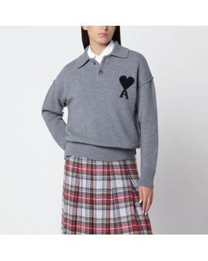 Ami Paris Ami De Coeur Polo Jumper - Grey
