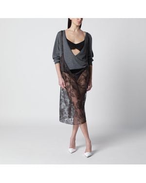 Prada Chantilly Lace Midi Skirt With Straps - Black