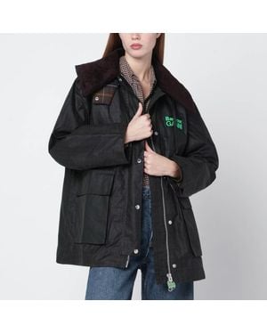 BARBOUR X GANNI Duffle-Coat Ciré Avec Détails Tartan - Noir