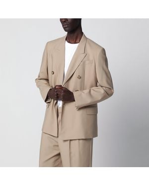 Ami Paris Double-Breasted Virgin Wool Gabardine Jacket - Natural