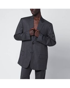 Balenciaga Grey Pinstripe Wool Single-breasted Jacket - Black