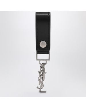 Saint Laurent Cassandre Leather Keychain - Black