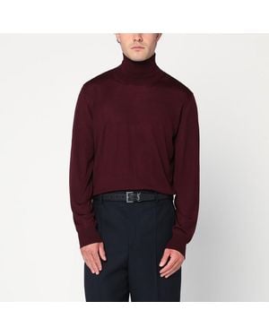 Saint Laurent Pull Col Roulé En Laine - Rouge