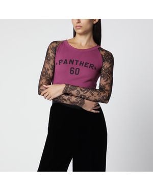 Valentino Cyclamen Panther 60 T-Shirt With Lace Sleeves - Purple