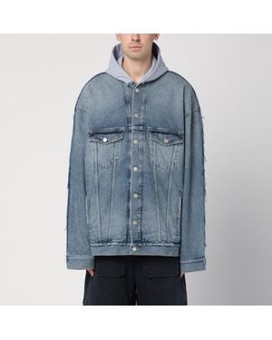 Balenciaga Denim And Fleece Cotton Jacket With Logo - Blue