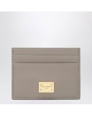 Dolce & Gabbana Dolce & Gabbana Taupe Leather Card Holder With Logo Plaque - Grey