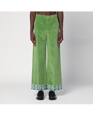 Valentino Green Velvet Trousers With Jacquard Hem