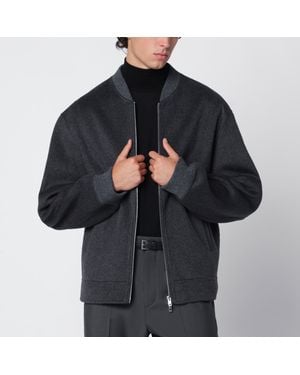 Soft Goat Dark Wool And Cashmere Bomber Jacket - Black