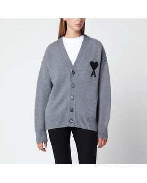Ami Paris Grauer Ami De Coeur Cardigan Aus Wolle