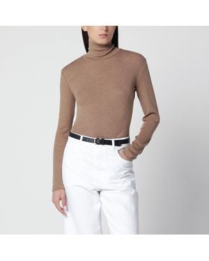 Max Mara Pull Col Roulé Camel Chiné En Laine Vierge - Blanc