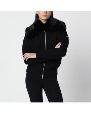 Moose Knuckles Wool Cardigan With Faux Fur Collar - Black