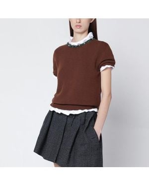 Prada Tobacco Wool And Cashmere Knit Top - Brown