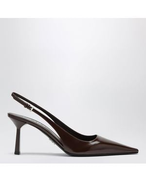 Prada Burnt Leather Slingback Court Shoes - Black