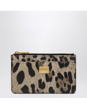 Dolce & Gabbana Dauphine Calfskin Leopard-Print Card Holder - Brown