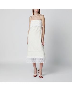 Valentino Ivory Linen Midi Dress With Sangallo Embroidery - White