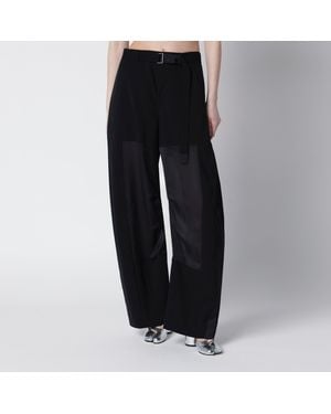 Sacai Wide-Leg Wool Trousers With Panels And Belt - Black