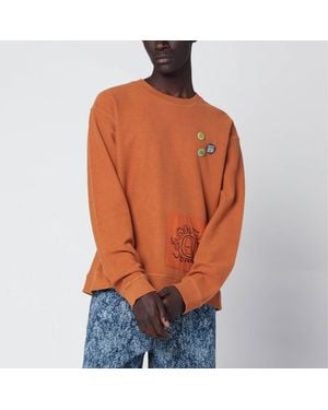 Brain Dead Earth-Tone Gargoyle Cotton Sweatshirt - Orange