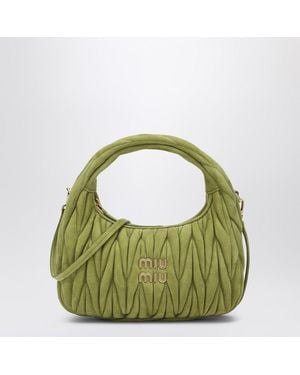 Miu Miu Petit Sac Miu Wander En Daim Vert Ivoire
