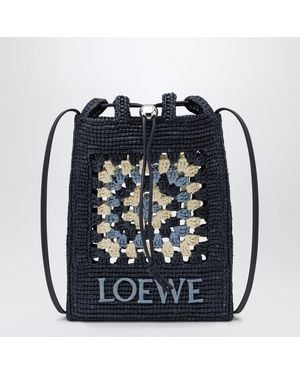Loewe Beutel Mit Kordelzug Aus Raffia Und Leder - Blau
