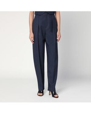 Bottega Veneta Dark Indigo Trousers In Wool Blend - Blue