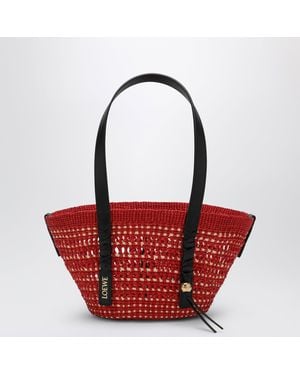 Loewe Small Iraca Palm And Leather Braid Basket Bag - Red