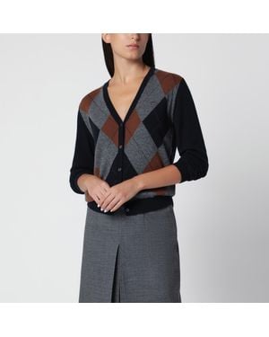 Prada Cardigan Blu Con Motivo Argyle - Nero