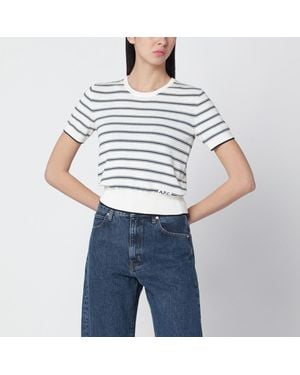 A.P.C. Weißer Pullover Mit Écru-/Schwarzen Streifen - Blau