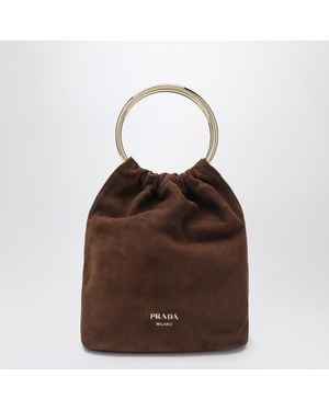Prada Mini Bucket Bag In Cocoa Colour Suede - Brown