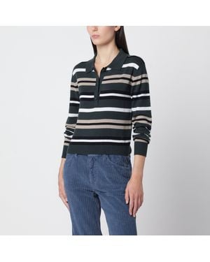 Alexandra Golovanoff Anna Stripes Light Sapin 21 Cashmere Polo Shirt - Black