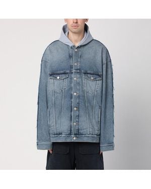 Balenciaga Giacca in denim e cotone felpato con logo - Blu