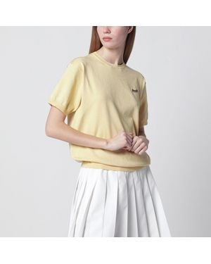 Prada Cremefarbener Pullover Aus Seidenmischung Mit Logo - Natur