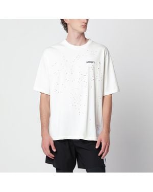 Satisfy Mothtech Aged Ecru T-Shirt With Holes - White