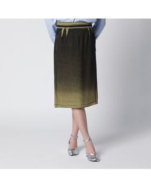 Maison Margiela Virgin Wool Midi Skirt With Faded Check Pattern - Black