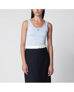 Prada Ribbed Cotton Top With Triangle Logo - Blue
