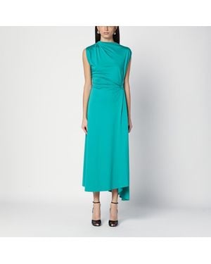 Victoria Beckham Peacock Coloured Dress With Draping - Blue