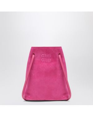 Miu Miu Suede Leather Pouch In Fuchsia Colour - Pink