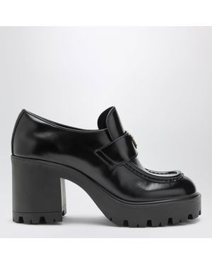 Prada Brushed Leather Heeled Loafers - Black