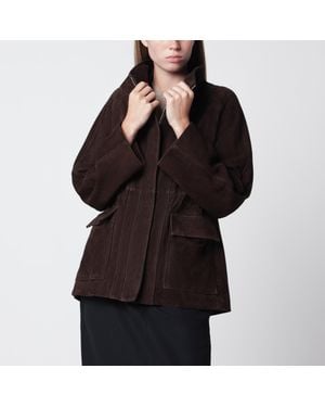 Nour Hammour Mocha Quai Fluid Suede Jacket - Black